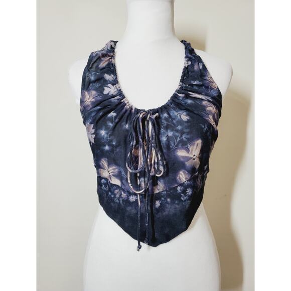 FREE PEOPLE Tessa Top Womens Xs Crop Top Floral Halter Dark Fairy Whimsigoth - Picture 8 of 8